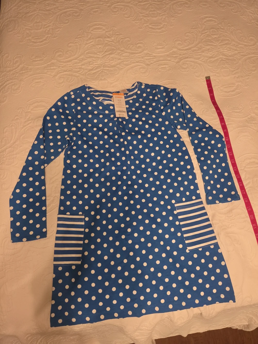 Gymboree Blue and White Polka Dot Dress with Striped Neck